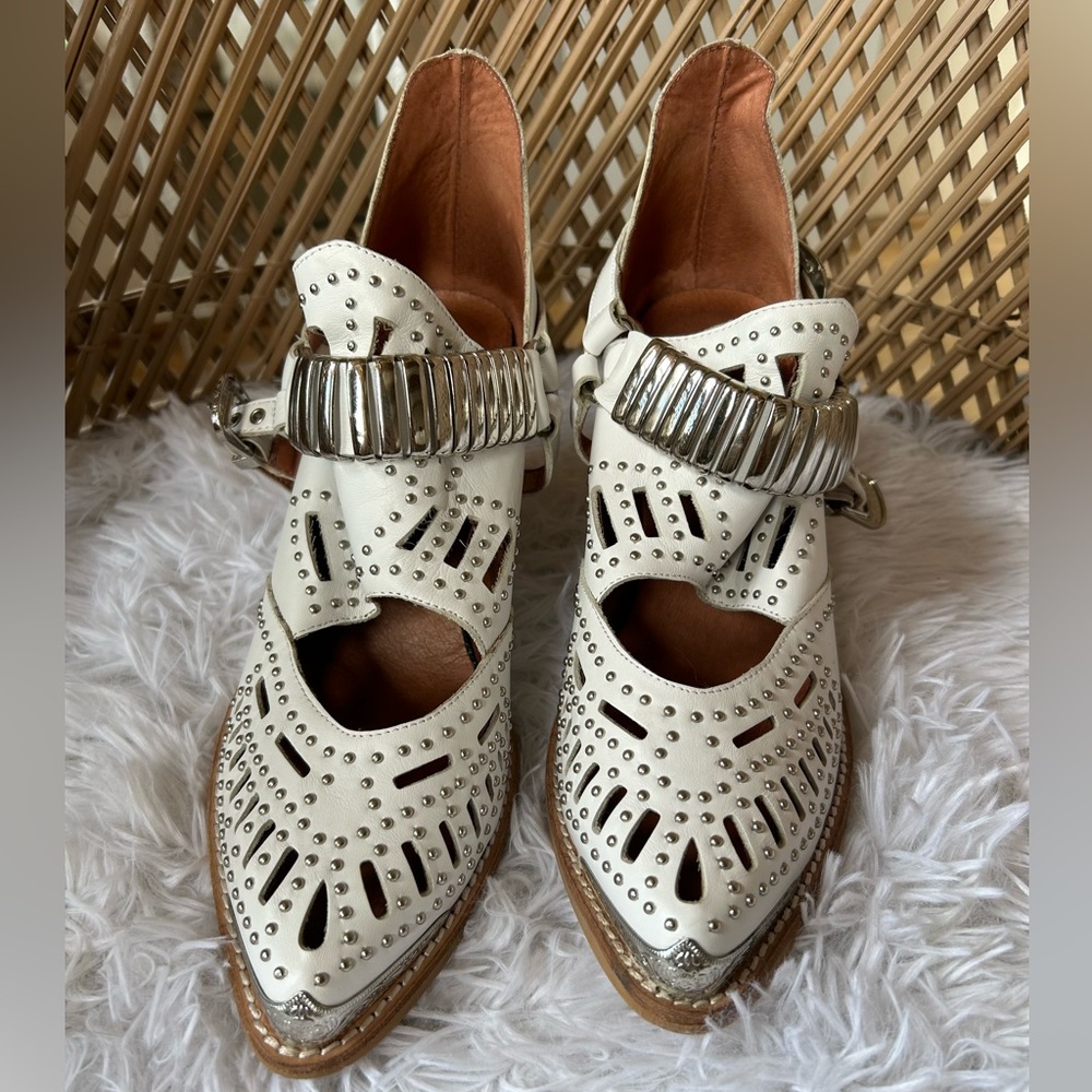 Jeffrey Campbell White Cutout Studded Ankle Booties with Silver Accent - Picture 2 of 7